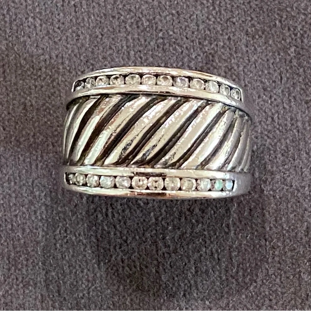 David Yurman Sterling Silver Ice Cigar Band with Diamonds Size 7